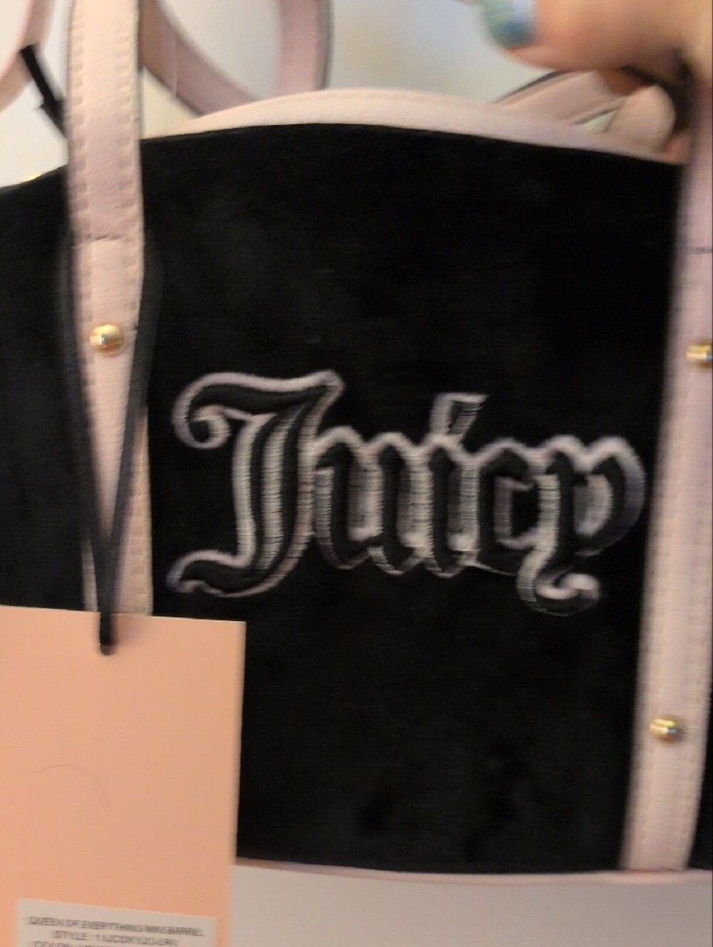 Juicy Couture Black and Pale Pink Velvet Satchel - Picture 2 of 14